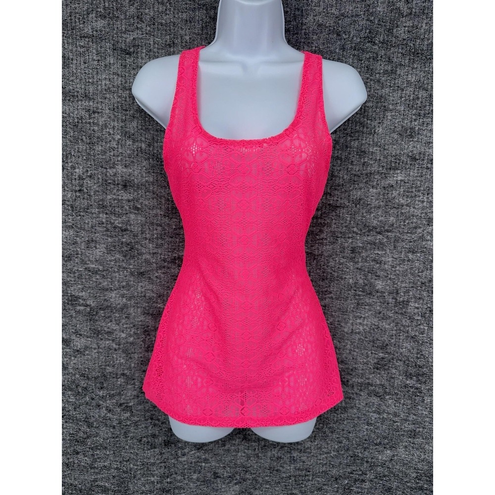 Y2K Vintage Tank Top Womens Medium Pink Lace Layering OP Scoop Racerback Sheer